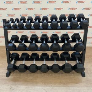 Hex Rubber Dumbbell Set (2.5kg to 30kg) with Rack
