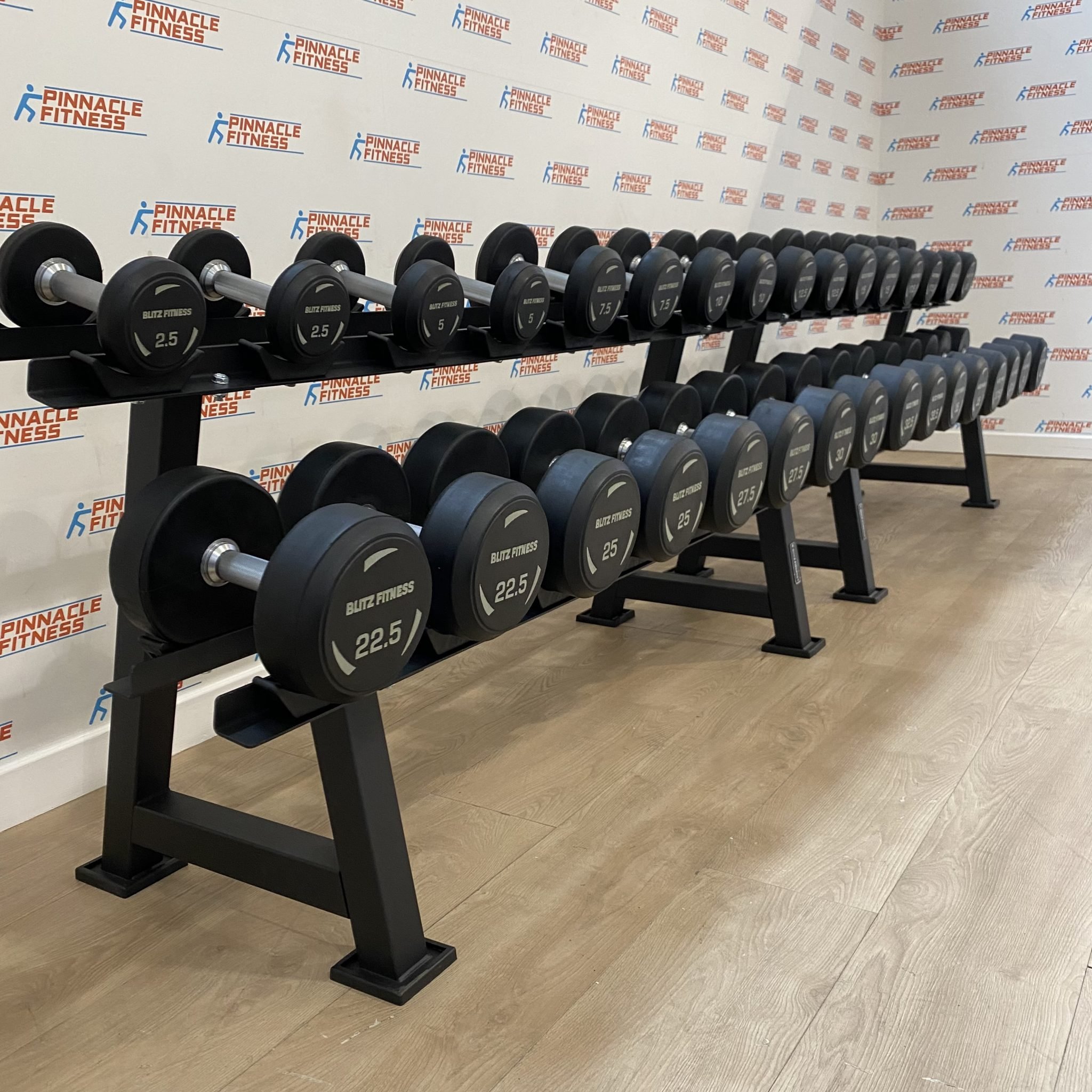 Premium Rubber Dumbbell Set 2.5kg 30kg with Rack by Blitz Fitness