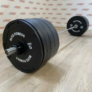 150 kg Black Rubber Bumper Plate Set with 7ft Olympic Bar and Quick Release Collars