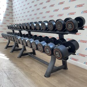 Pulse Fitness PU Dumbbell Set (2.5kg to 40kg) with Storage Racks
