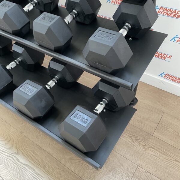 Hex Rubber Dumbbell Set (2.5kg to 50kg) with Rack - Image 4