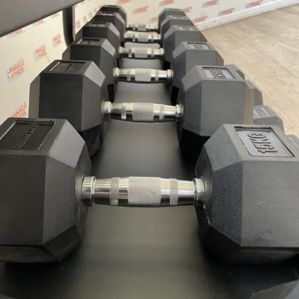Hex Rubber Dumbbell Set (2.5kg to 30kg) with Rack - Image 9