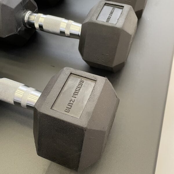 Hex Rubber Dumbbell Set (2.5kg to 30kg) with Rack - Image 10