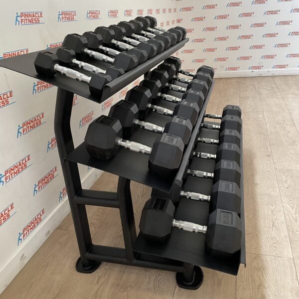 Hex Rubber Dumbbell Set (2.5kg to 30kg) with Rack - Image 8