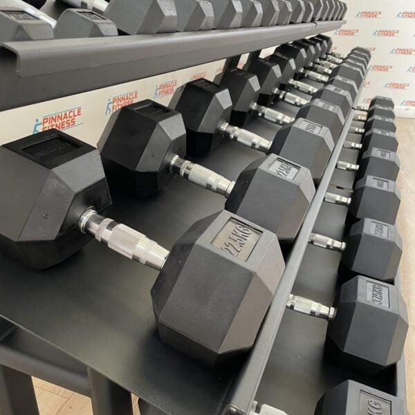 Hex Rubber Dumbbell Set (2.5kg to 50kg) with Rack - Image 7