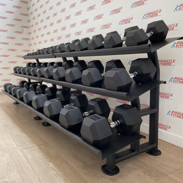 Hex Rubber Dumbbell Set (2.5kg to 50kg) with Rack - Image 8