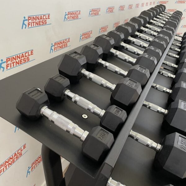 Hex Rubber Dumbbell Set (2.5kg to 50kg) with Rack - Image 6