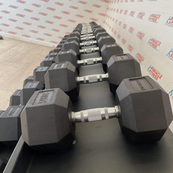 Hex Rubber Dumbbell Set (2.5kg to 50kg) with Rack - Image 2