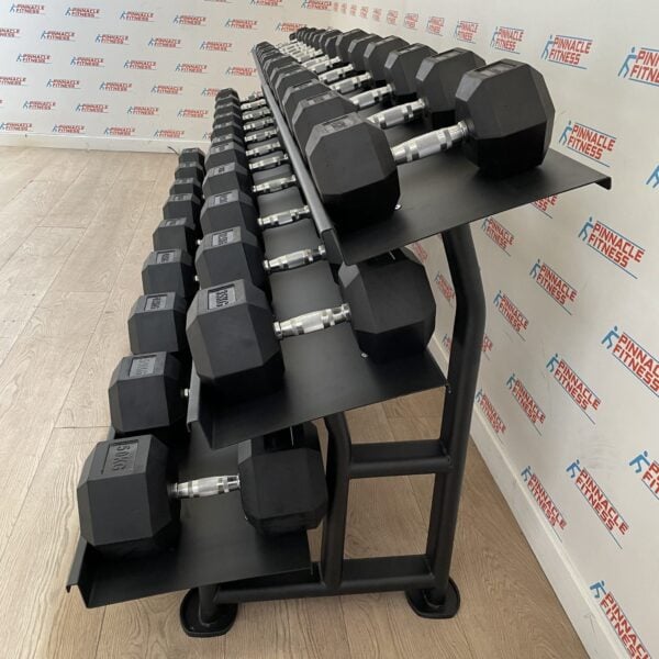 Hex Rubber Dumbbell Set (2.5kg to 50kg) with Rack - Image 11