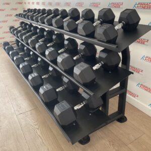 Hex Rubber Dumbbell Set (2.5kg to 40kg) with Rack