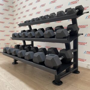 Hex Rubber Dumbbell Set (2.5kg to 30kg) with Rack