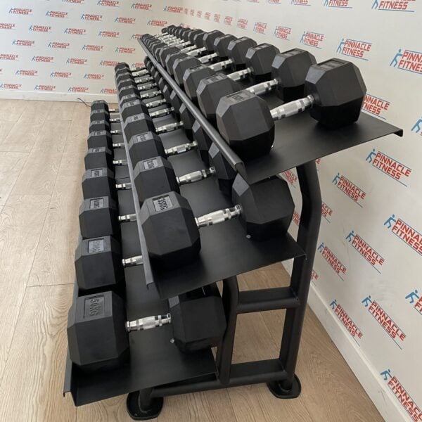 Hex Rubber Dumbbell Set (2.5kg to 50kg) with Rack - Image 3