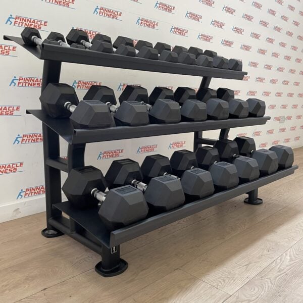 Hex Rubber Dumbbell Set (2.5kg to 30kg) with Rack - Image 3