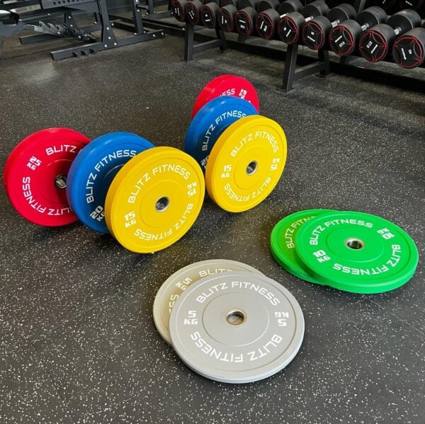150kg Premium Coloured Bumper Plate Set by Blitz Fitness - Image 5