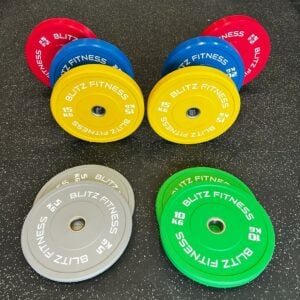 150kg Premium Coloured Bumper Plate Set by Blitz Fitness