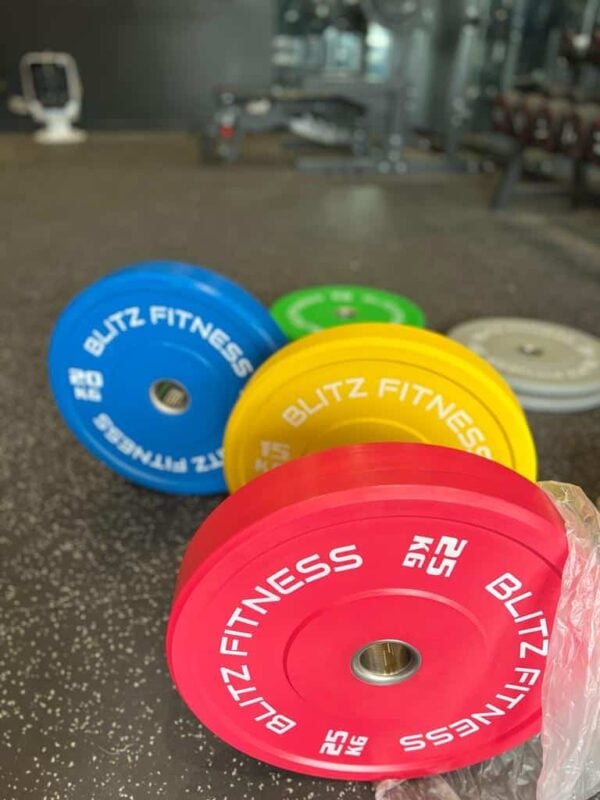 150kg Premium Coloured Bumper Plate Set by Blitz Fitness - Image 6