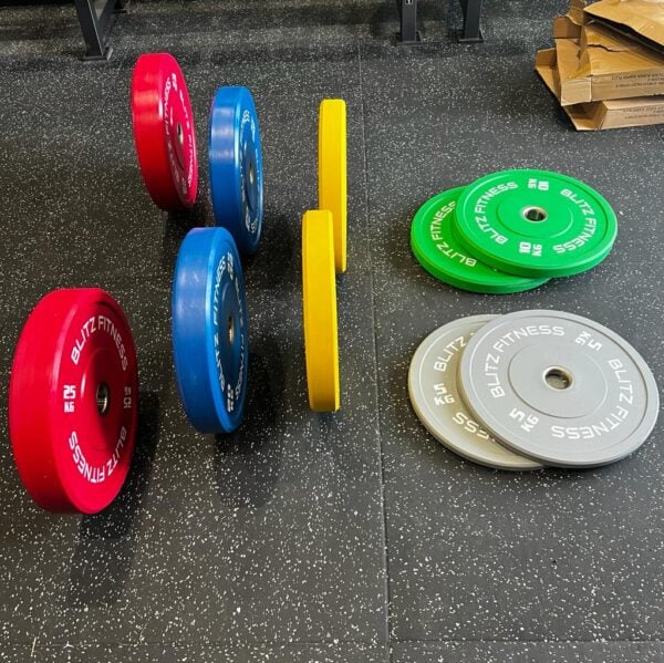 150kg Premium Coloured Bumper Plate Set by Blitz Fitness - Image 4