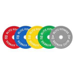 150kg Premium Coloured Bumper Plate Set by Blitz Fitness
