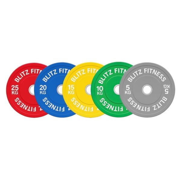150kg Premium Coloured Bumper Plate Set by Blitz Fitness