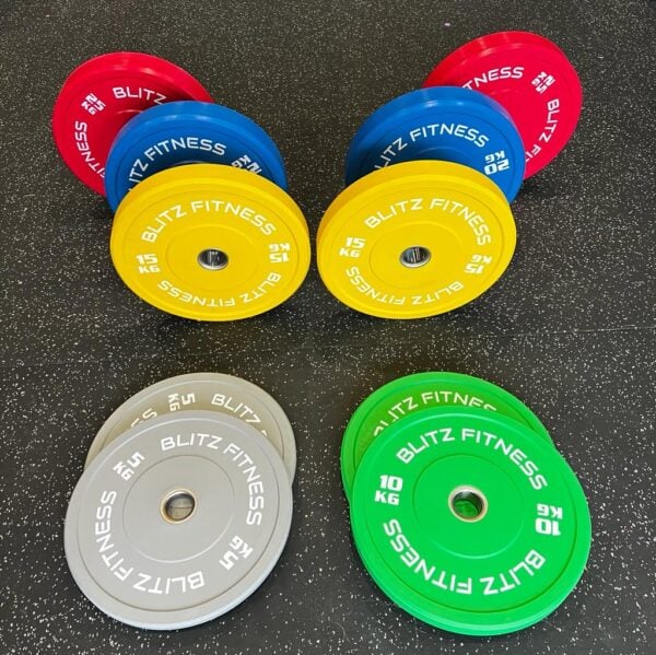 150kg Premium Coloured Bumper Plate Set by Blitz Fitness - Image 3