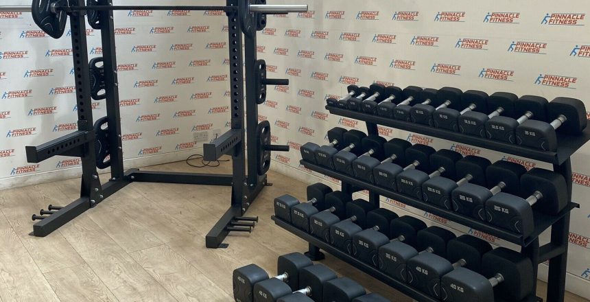 Half-Rack-Dumbbells-Olympic-Bar-Bumper-Plate-Package-by-Blitz-Fitness-New-184397819057