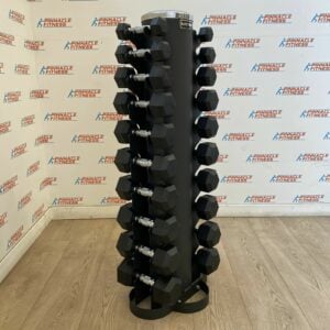 Hex Rubber Dumbbell Set 1kg - 10kg With Vertical Storage Rack by Blitz Fitness