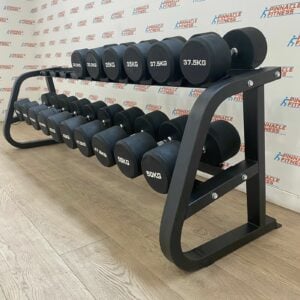 Pro Style Rubber Dumbbell Set 32kg - 50kg w/ Storage Rack by Blitz Fitness